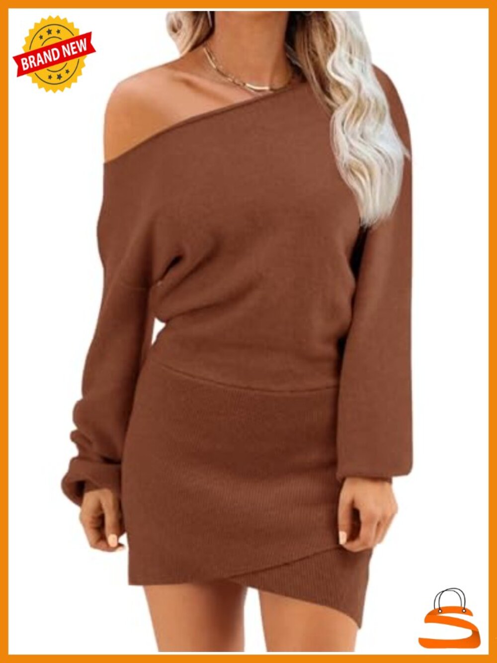 Women's Off The Shoulder Mini Sweater Dress Long Sleeve Bodycon Pullover